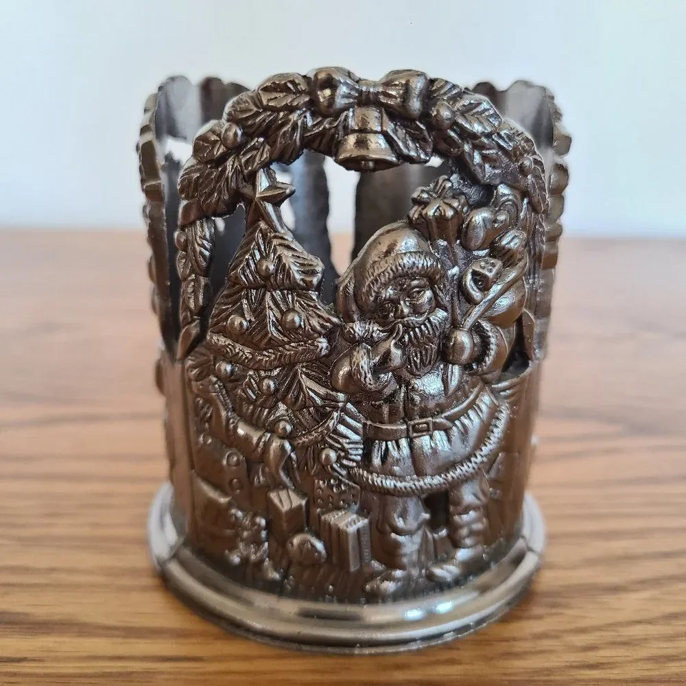 Godinger Silver Art Company Pewter Christmas Holiday Santa Candle Sleeve Holder